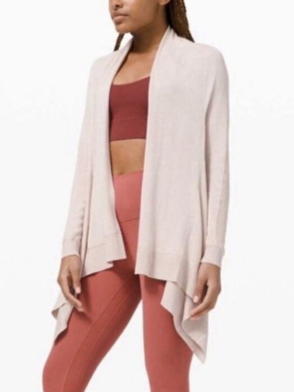 Lululemon Cashlu Cashmere Blend Knit Cardigan M/L Pink Bliss Beige Waterfall